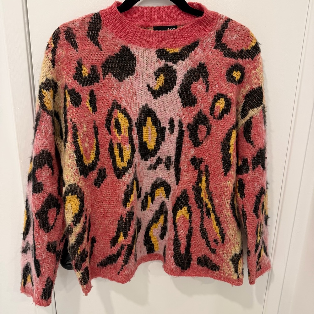 Aqua Bloomingdales Pink Animal Print Sweater - Size M